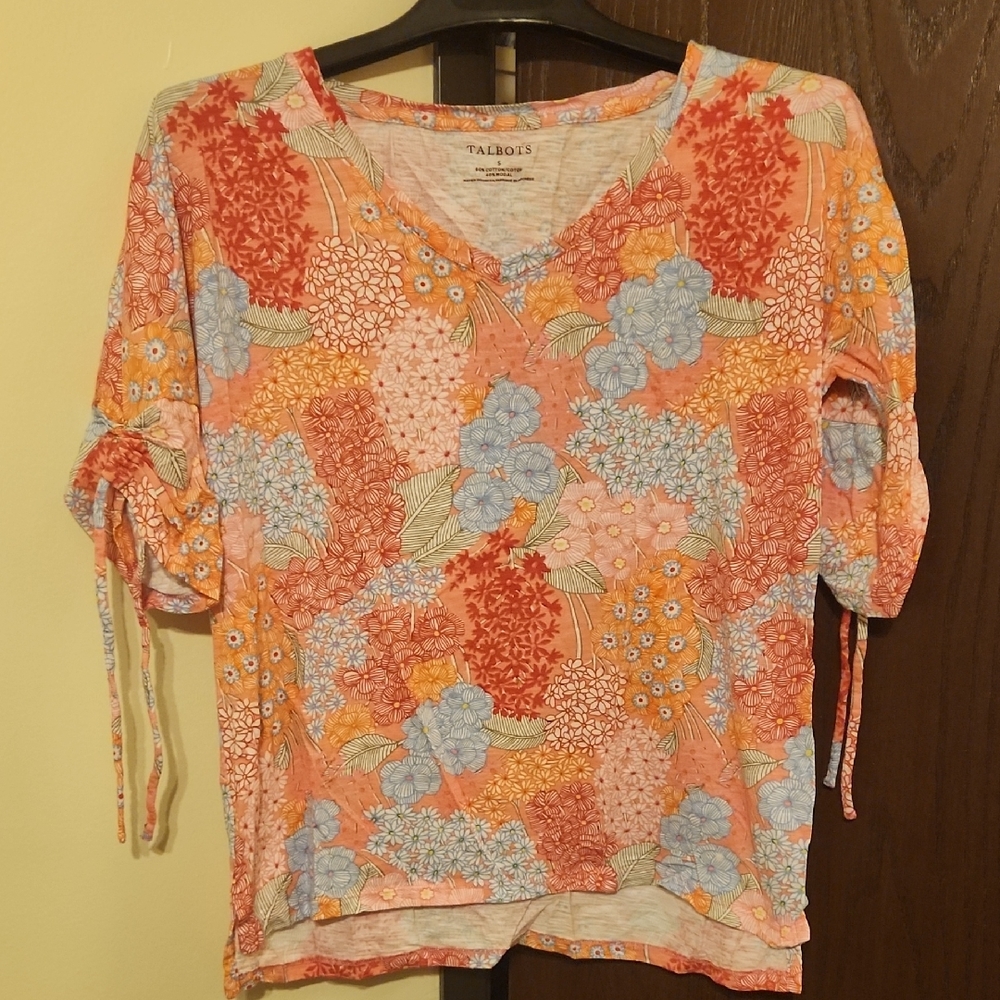 Orange and Blue Relaxed Ruched Blouse